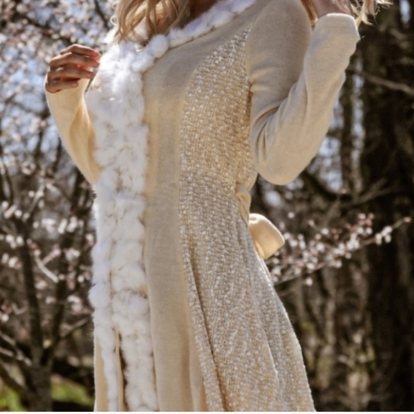 NWT Rabbit Fur Detail Fitted Long Sleeve Cardigan Ivory Cream Large - Picture 11 of 12